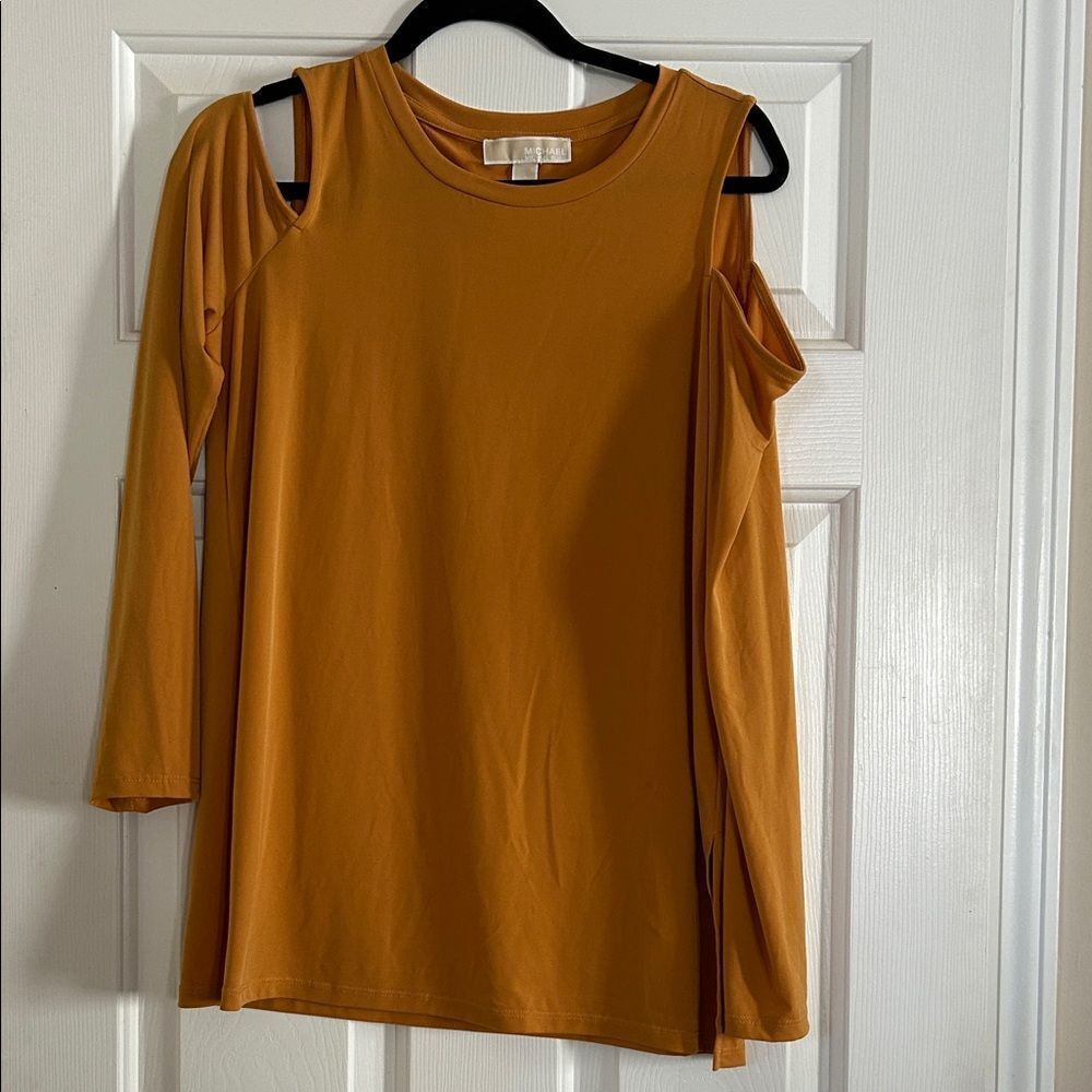 Michael Kors Mustard Long Sleeve Cold Shoulder Top Large EUC